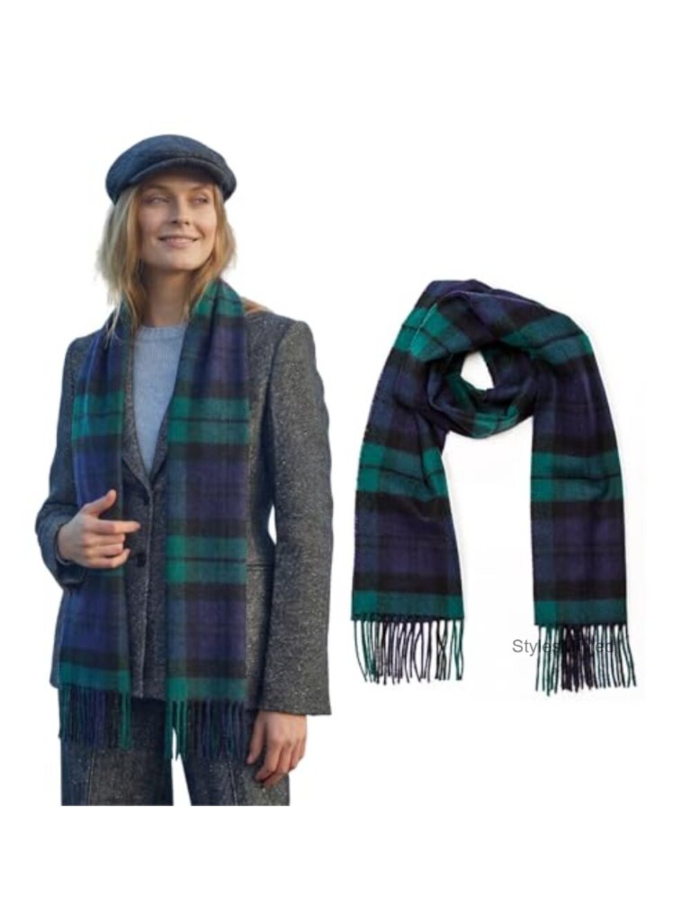 Irish Lambswool Scarf 12x71in Made in Ireland Blackwatch Tartan